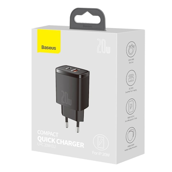Baseus Kompakt Snabbladdare USB / USB Typ C 20W 3A Power Deliver