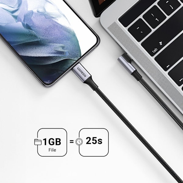 Ugreen US334 USB-C Kabel (Vinklad/Rak) 100W PD 2m - Svart