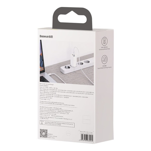 Baseus GaN2 Lite USB & USB-C Snabbladdare 65W/ Quick Charge 3.0