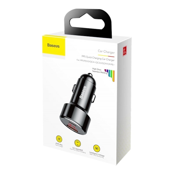 Baseus Magic Series Biladapter 45W USB-C PD / USB-A QC - Svart