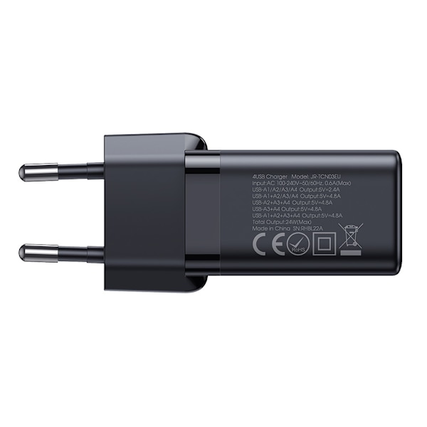 Joyroom JR-TCN03 Väggladdare med 4xUSB-A/ 24W/ 4.8A - Svart