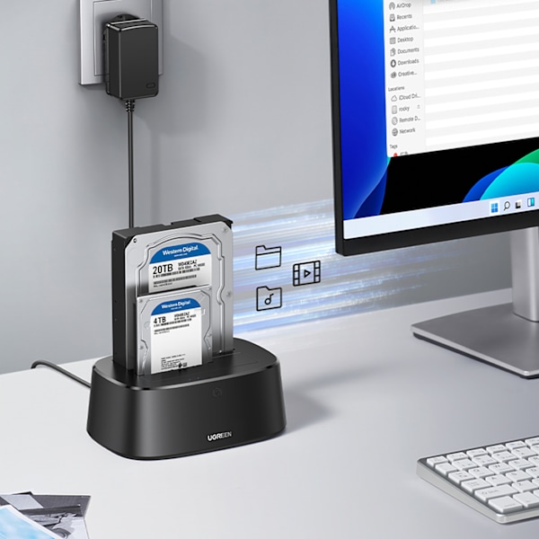 Ugreen CM198 USB 3.0 HDD/SSD Dockningsstation för 2.5" 3.5" SATA