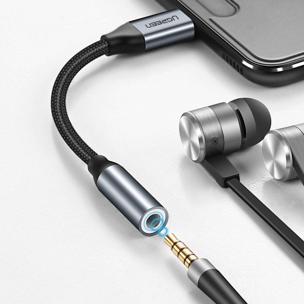 Ugreen Adapter för Hörlurar 3/5 mm till USB Typ C 10 cm Grå (306