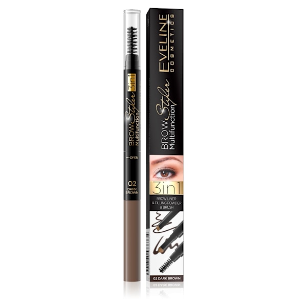 Eveline Cosmetics 3-i-1 Ögonbryn Styler Penna 02 Mörkbrun