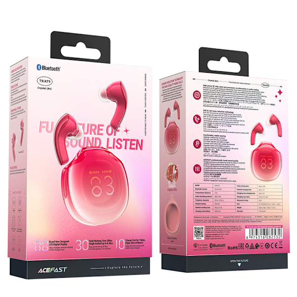 Acefast T9 Trådlösa Bluetooth 5.3 Hörlurar In-Ear - Röd
