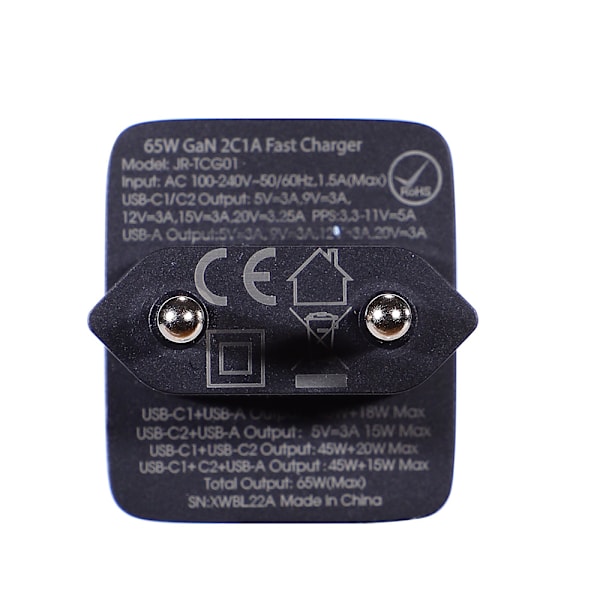Joyroom Snabbladdare GaN 65W USB-A/ 2x USB-C Svart + USB-C till