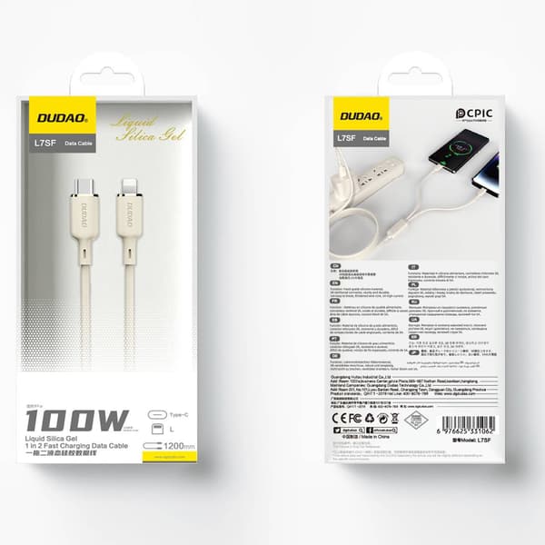 Kombinationskabel Dudao L7SF 2-i-1 USB-C och Lightning 100W 1.2m