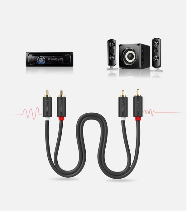 Ugreen AV104 10520 Ljudkabel 2RCA han-/han 5m - Grå