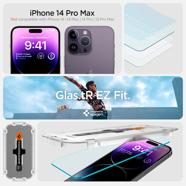 Spigen Glas.tR EZ Fit Härdat Glas för iPhone 14 Pro - 2-pack