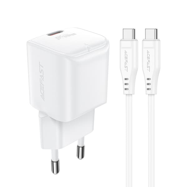 Acefast A73 Mini PD 20W GaN Väggladdare + USB-C kabel - Vit