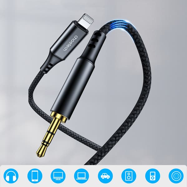 Choetech AUX007 Kabel - 1m Lightning till 3/5mm Mini-Jack - Svar
