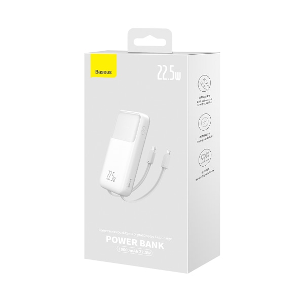 Baseus Comet Series Powerbank med Display 10000mAh 22.5W - Vit +