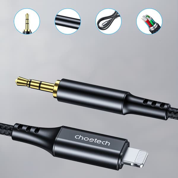 Choetech AUX007 Kabel - 1m Lightning till 3/5mm Mini-Jack - Svar