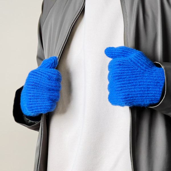 Stickade pekskärmhandskar med öppna fingertoppar - blå