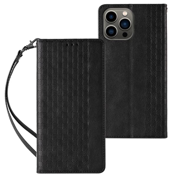 Magnetisk Plånboksfodral med Rem för iPhone 12 Pro Max - Svart