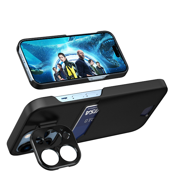 Läderfodral för iPhone 14 Pro Max - Svart Plånboksfodral med Kor