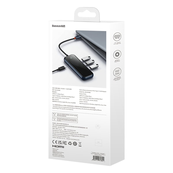 Baseus AcmeJoy Hub 4-portars (USB-C till USB-C PD&Data/3x USB3.0