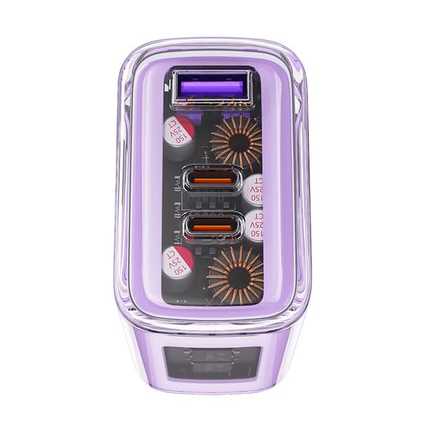 Acefast GaN Snabbladdare 65W med 3 Portar (1xUSB/ 2xUSB-C) Lila