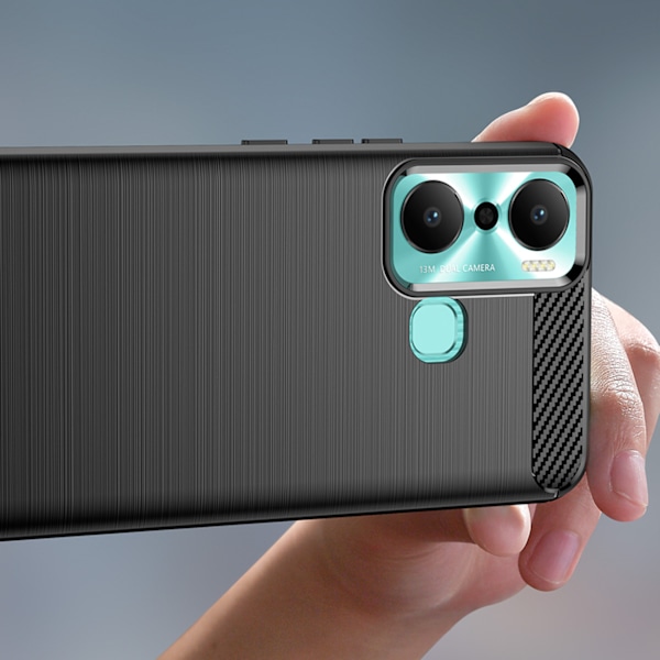 Infinix Hot 20 Play Flexibelt Kolfiber Skal i Svart/ Silikonskyd