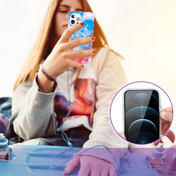 Kingxbar Akvarellserie Färgglatt Skal för iPhone 12 Pro Max Blår