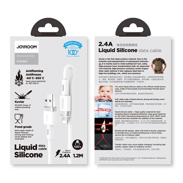 Joyroom Vit Silikon Datakabel N2 USB-A/Lightning 2.4A 1.2m