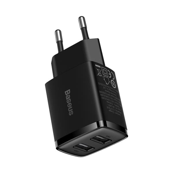 Baseus Kompakt Strömadapter Dual USB 10.5W Svart (CCXJ010201)