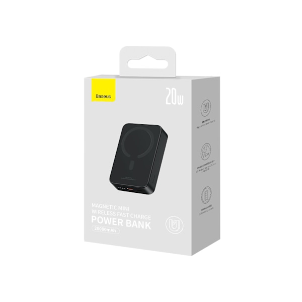 Baseus Magnetisk Mini Powerbank 20000 mAh 20W - Svart + USB-C/US