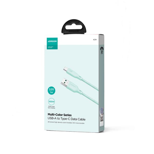 Joyroom Multi-Color Kabel S-A34 USB-A/USB-C 100W 1m Grön