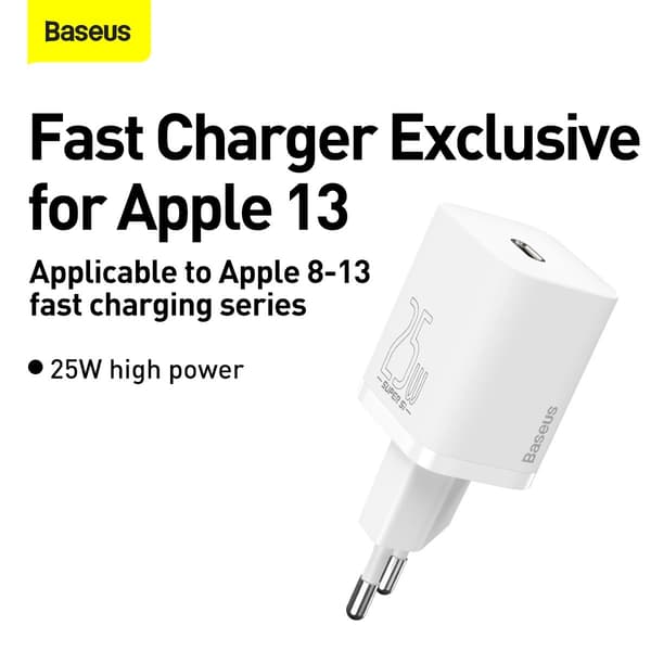 Baseus Si Snabbladdare USB-C 25W 3A med USB-C / USB-C Kabel 1m -