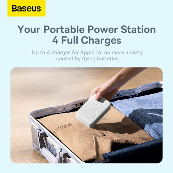 Baseus Magnetisk Mini Powerbank 20000 mAh 20W - Vit med USB-C/US