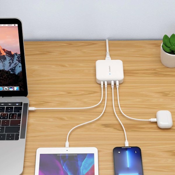 Choetech GaN Snabbladdare PD8008 100W 2x USB-A / 2x USB-C - Vit
