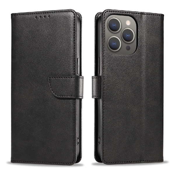 Premium Läderfodral Bokdesign för iPhone 16 Pro Max - Svart