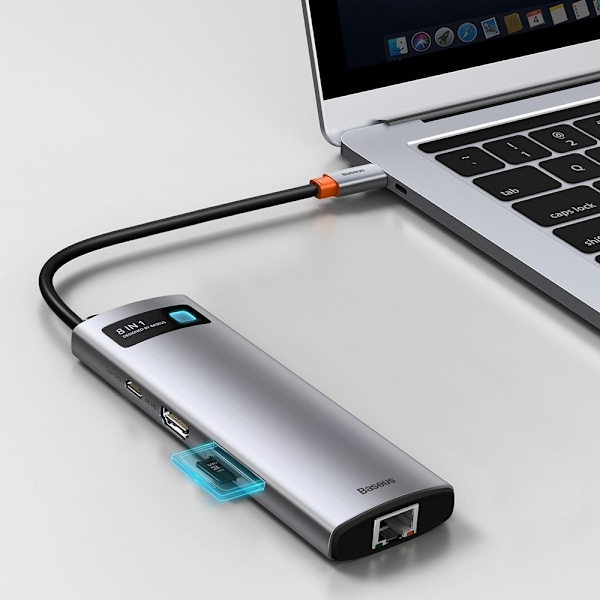Baseus Metal Gleam 8-i-1 USB-C Hub - 100W PD/ 4K HDMI/ SD/microS