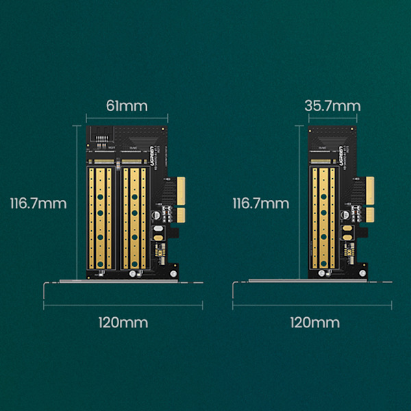 Ugreen PCIe 3.0 x4 M.2 SSD Adapter för M-Key/B-Key Svart (CM302)