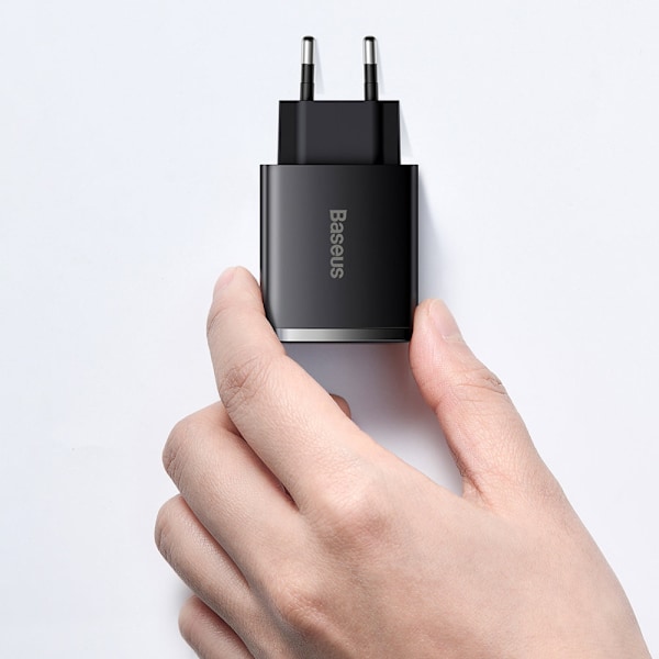 Baseus Kompakt Snabbladdare 2x USB / USB Typ C 30W 3A Power Deli