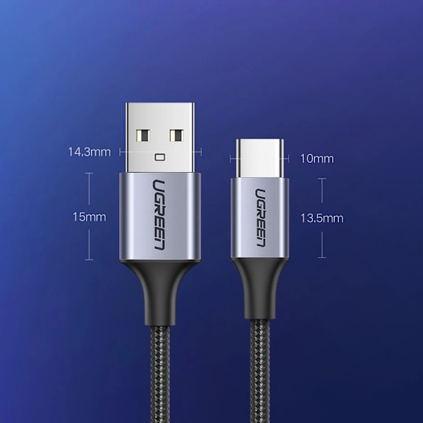 Ugreen USB-A till USB-C Kabel 1.5m QC 3.0 3A - Grå
