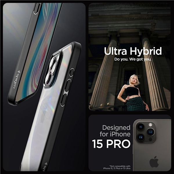 Spigen Crystal Hybrid Fodral för iPhone 15 Pro - Svart