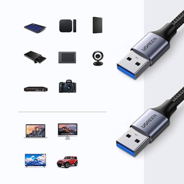 Ugreen USB-kabel 3.0 5Gb/s 2m Grå (US373)