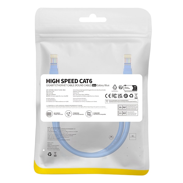 Baseus Ethernetkabel Cat 6 RJ-45 1000Mb/s 0.5m rund form blå
