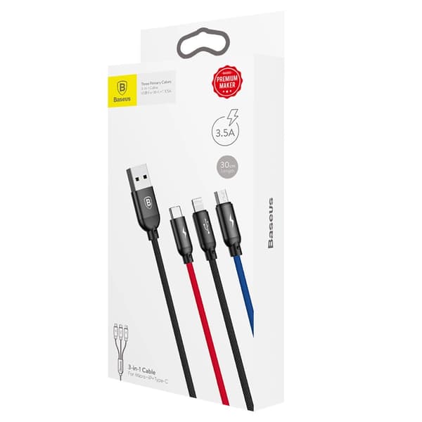 Baseus Flerfärgskabel 3-i-1 USB-A till micro USB/Lightning/USB-C