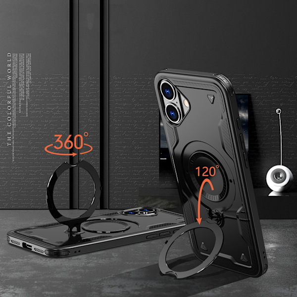 Hybrid Armor Trendy Etui med MagSafe til iPhone 16 - Sort