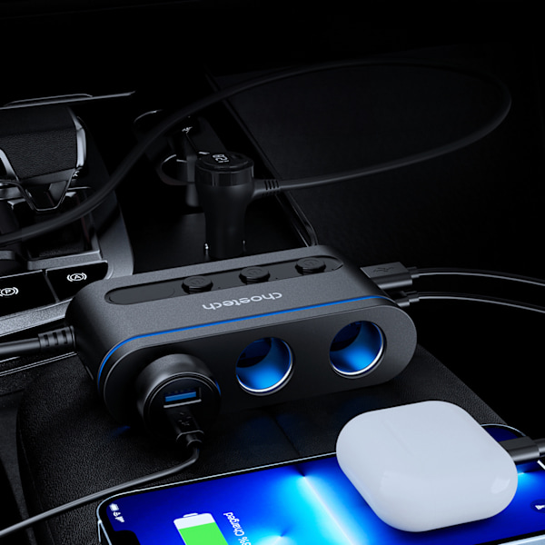 Choetech TC0021 Billaddare med 2x USB-C PD & 1x USB-A QC och 3 c