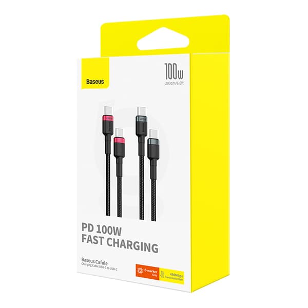 Baseus Cafule USB-C / USB-C Kabel 100W 1m - Röd-Svart & Svart-Gr