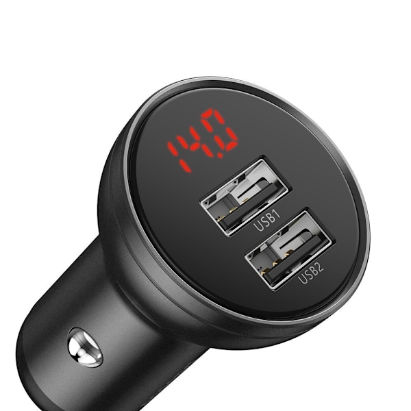Baseus bil-laddare 2x USB 4/8A 24W med LCD grå (CCBX-0G)