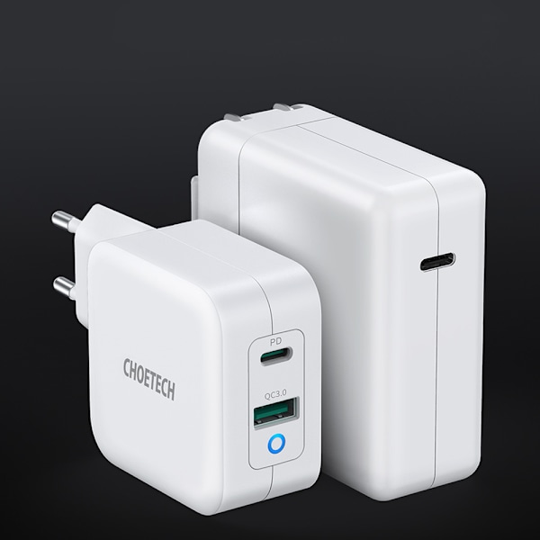 Choetech Snabbladdare GaN USB-C PD & USB-A QC3.0 65W 3/25A Vit (