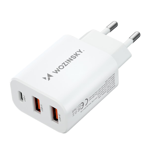 Wozinsky 30W Snabbladdare USB-C / 2x USB-A - Vit