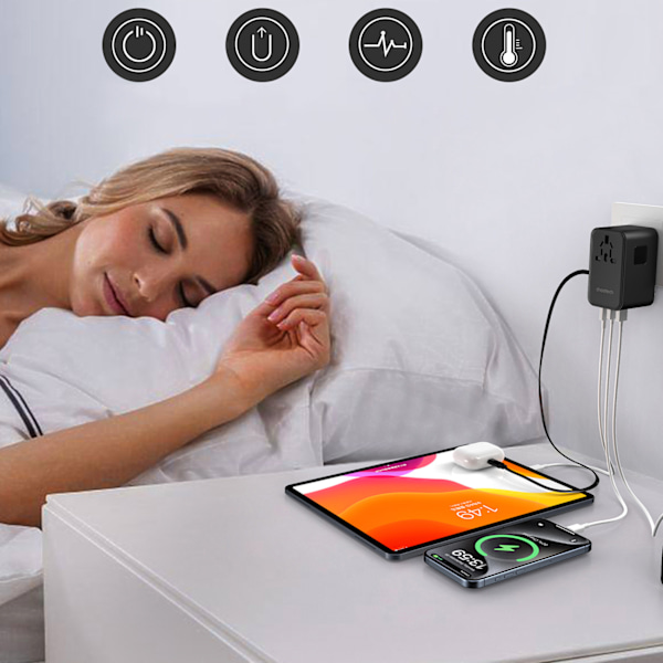 Choetech PD5022 70W Reseadapter med integrerad USB-C-kabel EU/US