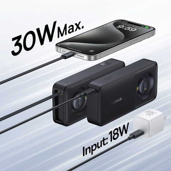 Powerbank Baseus Free2Pull 10000mAh 30W med USB-C-port och utdra
