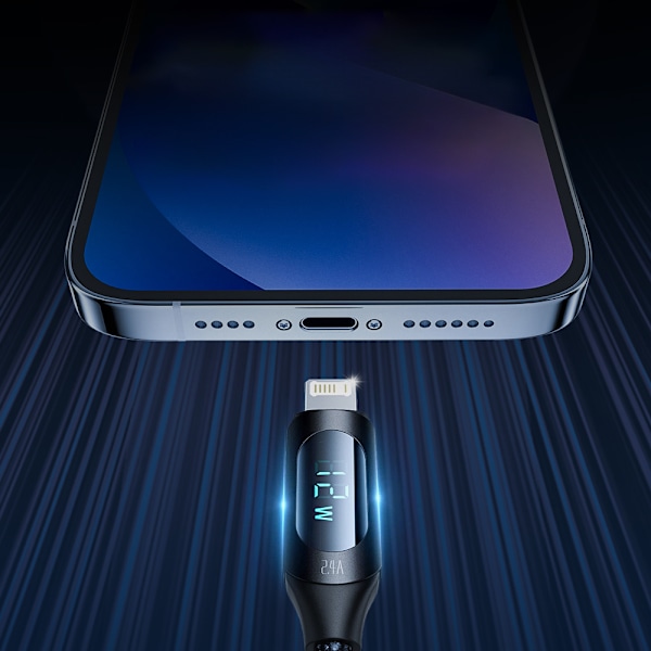 Wozinsky USB-A till Lightning-kabel med LED-display 2.4A 1m - Sv