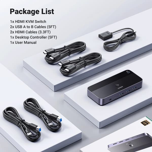 Ugreen CM664 KVM-switch HDMI 2-i-1 - Svart